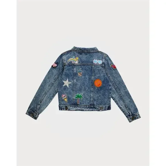 Lola and The Boys Women’s Large All About The Patch Denim Jacket Colorful EUC - Picture 2 of 11